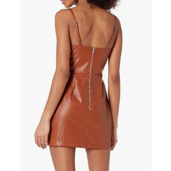 Kendall & Kylie Shired Bust Cup Mini Dress Cognac Faux Leather - NWT - Sz 3x - Picture 3 of 15